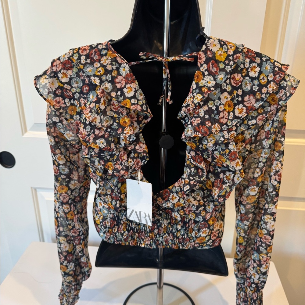 Zara Floral Ruffle Blouse - Multicolor - Picture 2 of 3